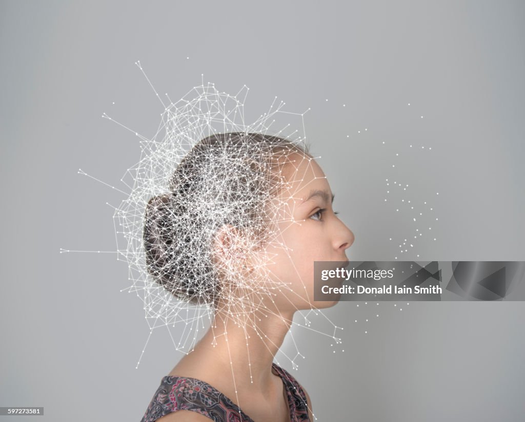 Mixed race girl with spider web pattern