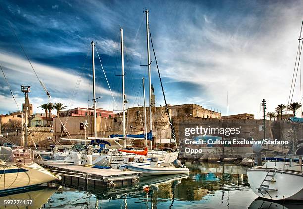 touristic port of alghero, sardinia, italy - alghero fotografías e imágenes de stock