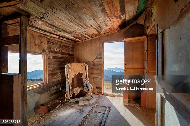 abandoned miner's cabin interior - nevada stock pictures, royalty-free photos & images