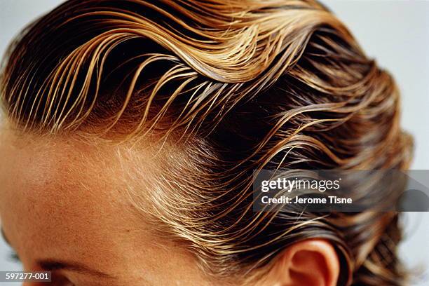 woman with wet, combed hair, close-up - wet hair stock pictures, royalty-free photos & images