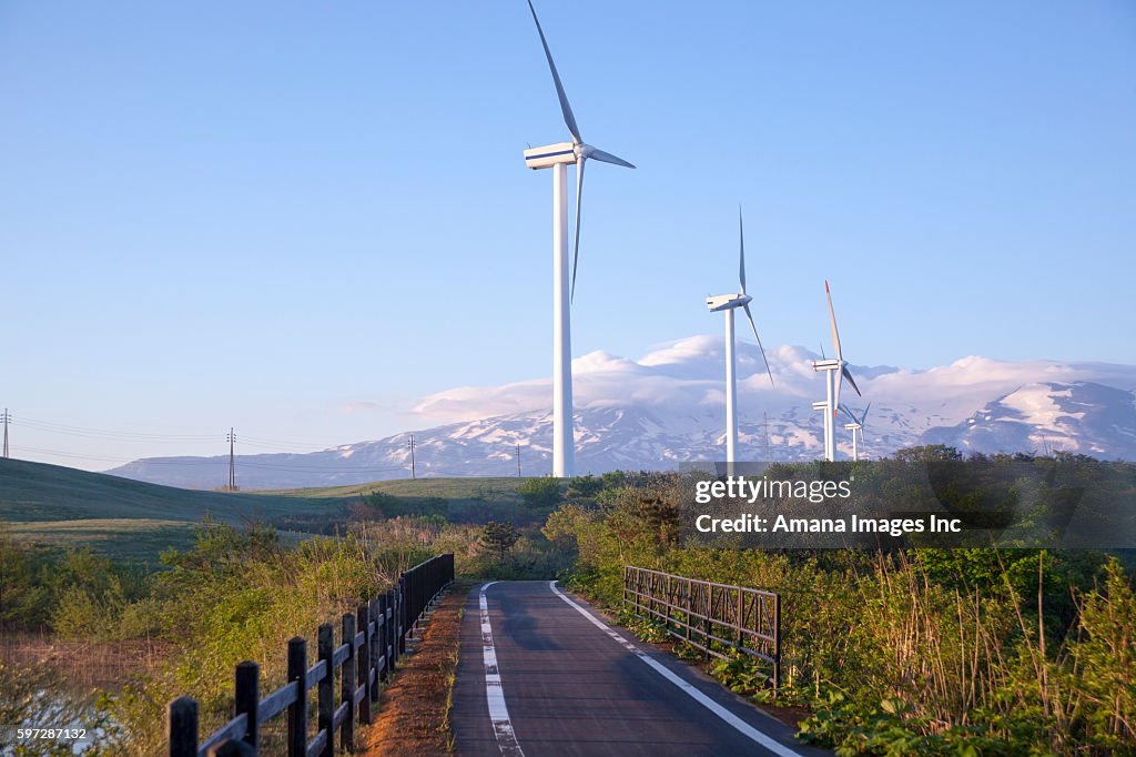 Chokai-san Mountain and Wind Turbines