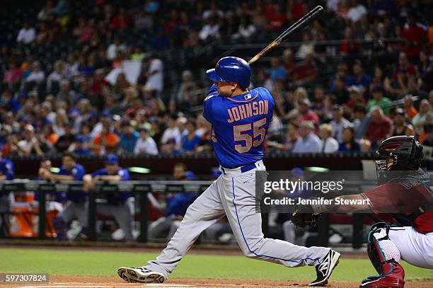 Kelly Johnson of the New York Mets lines out to first during the first inning against the Arizona Diamondbacks at Chase Field on August 17, 2016 in...