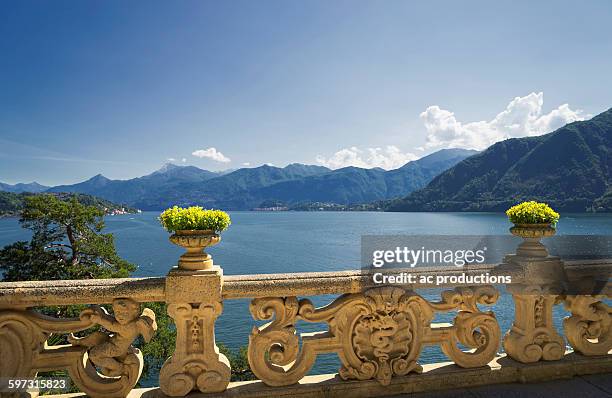 ornate banister at lake como, villa balbianello, lake como, italy - lake como stock pictures, royalty-free photos & images