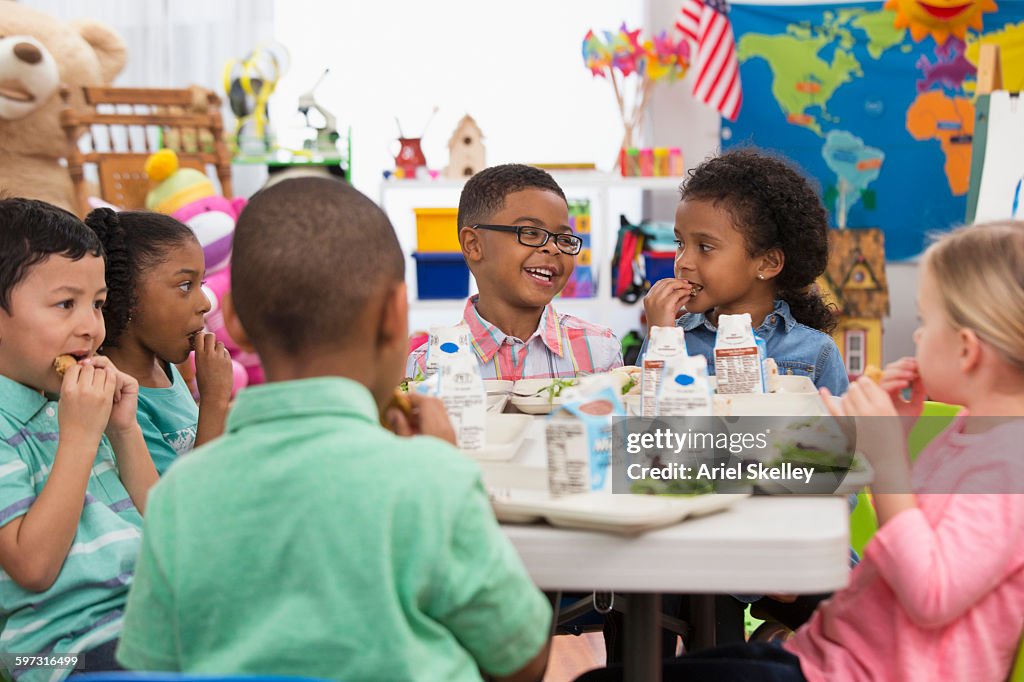 Students eating lunch at school