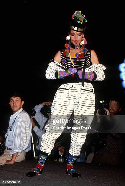 Model on the runway at the Betsey Johnson Spring 1989 fashion show circa 1988 in New York City.