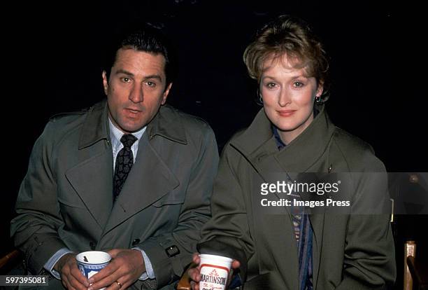 Robert De Niro and Meryl Streep filming Falling In Love circa 1984 in New York City.