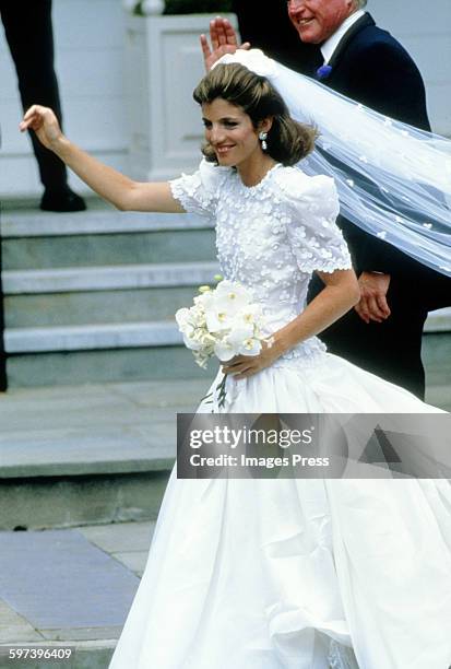 Caroline Kennedy attend the wedding ceremony of Caroline Kennedy and Edwin Schlossberg in the Church of Our Lady of Victory on July 19, 1986 in...
