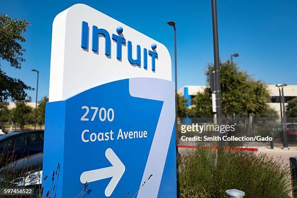 Signage for financial software company Intuit at the company's headquarters in the Silicon Valley town of Mountain View, California, August 24, 2016....