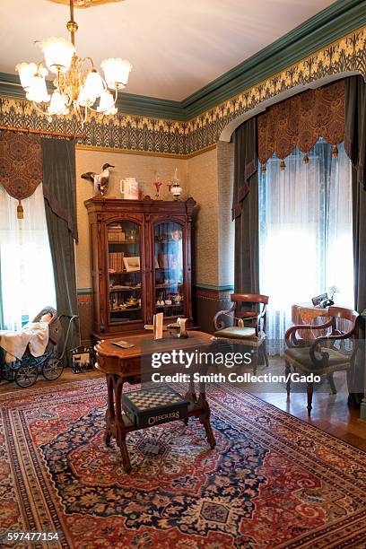 Interior view of front parlor at the Rengstorff House, a restored Victorian home and one of the first houses built in the Silicon Valley town of...