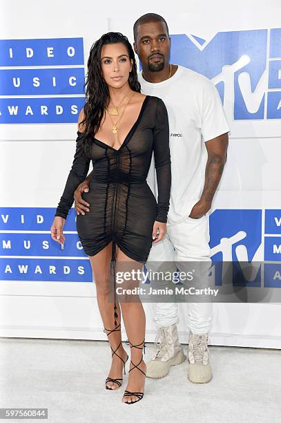 Kanye West and Kim Kardashian West attend the 2016 MTV Video Music Awards at Madison Square Garden on August 28, 2016 in New York City.