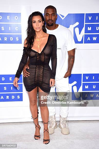 Kim Kardashian and Kanye West attend the 2016 MTV Video Music Awards at Madison Square Garden on August 28, 2016 in New York City.