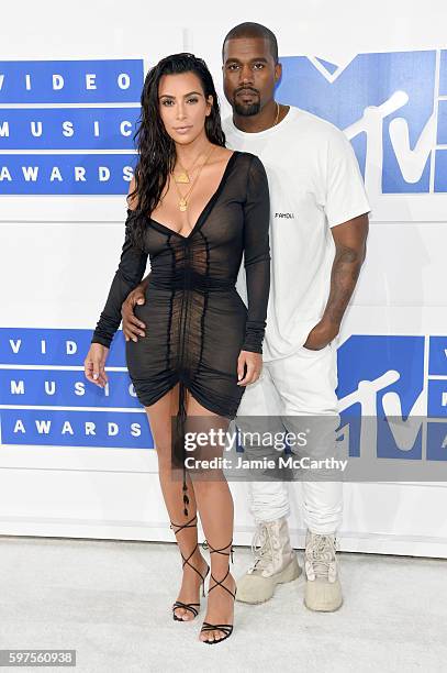 Kanye West and Kim Kardashian West attend the 2016 MTV Video Music Awards at Madison Square Garden on August 28, 2016 in New York City.