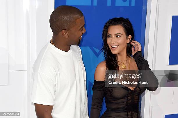 Kanye West and Kim Kardashian West attend the 2016 MTV Video Music Awards at Madison Square Garden on August 28, 2016 in New York City.