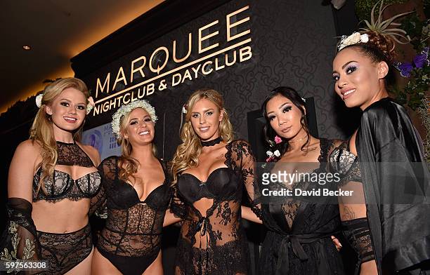 Playboy Playmates Anna Sophia Berglund, Audrey Aleen Allen, Kayla Rae Reid, Hiromi Oshima, and Shanice Jordyn attend the Playboy Midsummer Night's...