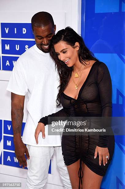 Kanye West and Kim Kardashian attend the 2016 MTV Video Music Awards at Madison Square Garden on August 28, 2016 in New York City.