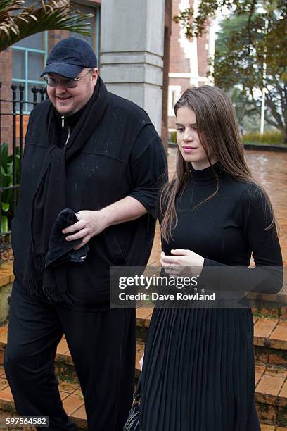 Kim Dotcom accompanied with his girlfriend Elizabeth-Donnelly appears in New Zealand's High Court on August 29, 2016 in Auckland, New Zealand. Dotcom...