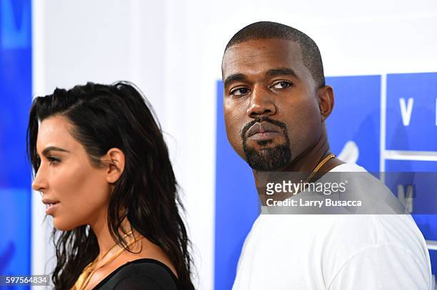 Kim Kardashian West and Kanye West attend the 2016 MTV Video Music Awards at Madison Square Garden on August 28, 2016 in New York City.