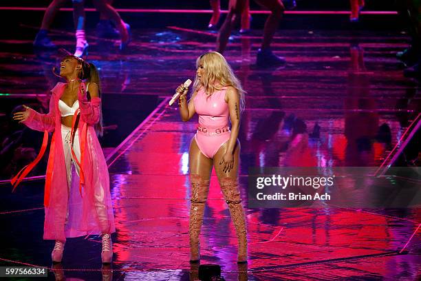 Ariana Grande and Nicki Minaj perform onstage during the 2016 MTV Video Music Awards at Madison Square Garden on August 28, 2016 in New York City.