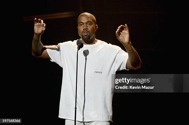 Kanye West speaks onstage during the 2016 MTV Video Music Awards at Madison Square Garden on August 28, 2016 in New York City.