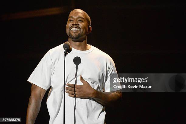 Kanye West speaks onstage during the 2016 MTV Video Music Awards at Madison Square Garden on August 28, 2016 in New York City.