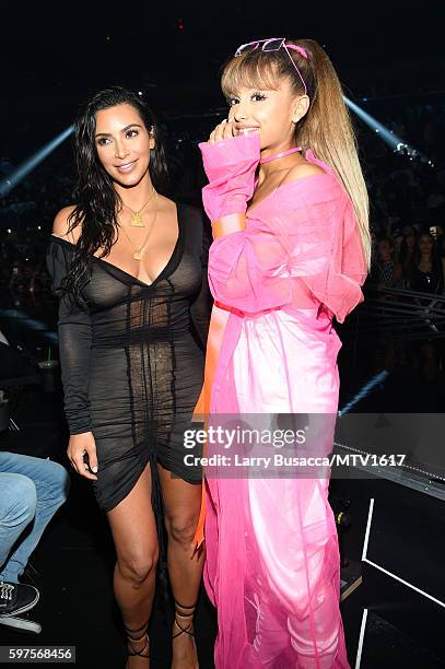 Kim Kardashian West and Ariana Grande attend the 2016 MTV Video Music Awards at Madison Square Garden on August 28, 2016 in New York City.