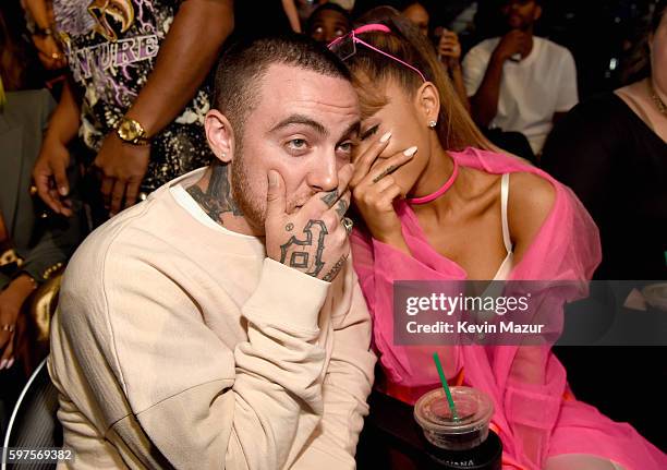 Mac Miller and Ariana Grande sit in the audience at the 2016 MTV Video Music Awards at Madison Square Garden on August 28, 2016 in New York City.