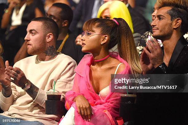 Mac Miller, Ariana Grande and Frankie Grande attend the 2016 MTV Video Music Awards at Madison Square Garden on August 28, 2016 in New York City.