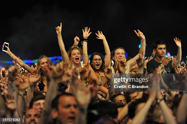 Crowd scene at the Main Stage during Day 3 of the Reading Festival at Richfield Avenue on August 28, 2016 in Reading, England.