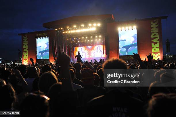 Crowd scene at the Main Stage during Day 3 of the Reading Festival at Richfield Avenue on August 28, 2016 in Reading, England.