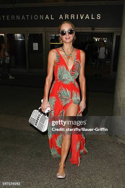 Paris Hilton is seen at LAX on August 28, 2016 in Los Angeles, California.