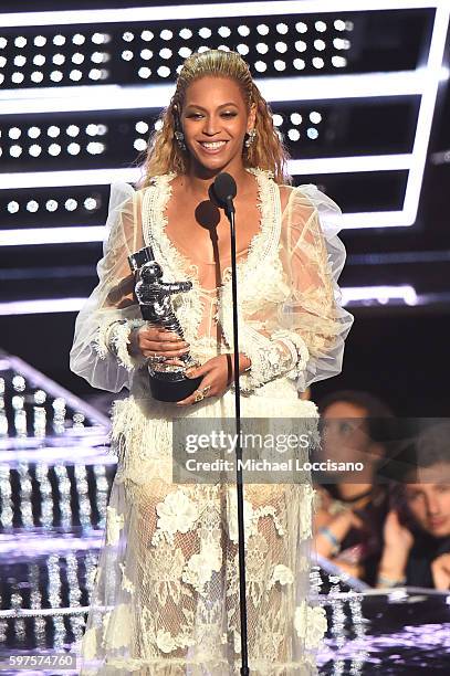 Beyonce accepts the award for "Video of the Year" onstage during the 2016 MTV Video Music Awards at Madison Square Garden on August 28, 2016 in New...