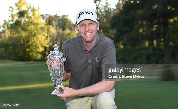 Ryan Brehm poses with the trophy after winning the WinCo Foods Portland Open at Pumpkin Ridge Witch Hollow on August 28, 2016 in North Plains, Oregon.