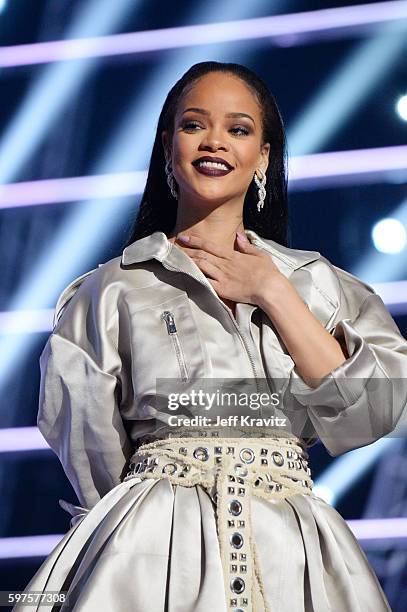 Rihanna performs onstage during the 2016 MTV Video Music Awards at Madison Square Garden on August 28, 2016 in New York City.