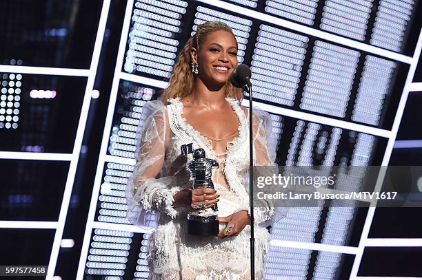 Beyonce accepts the awrad for Video of the Year onstage during the 2016 MTV Video Music Awards at Madison Square Garden on August 28, 2016 in New...
