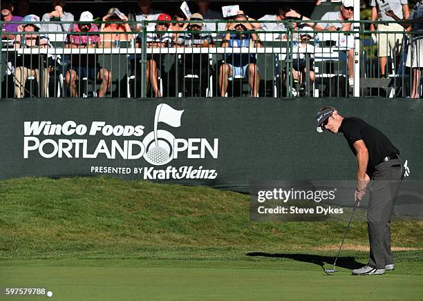 Reid Edstrom hits his putt on the 18th hole during the final round of the WinCo Foods Portland Open at Pumpkin Ridge Witch Hollow on August 28, 2016...