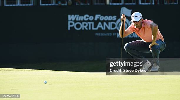 Rhein Gibson lines up his putt on the 18th hole during the final round of the WinCo Foods Portland Open at Pumpkin Ridge Witch Hollow on August 28,...