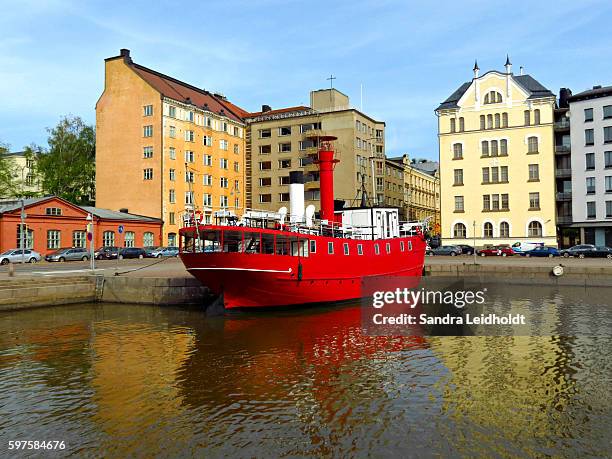 the colorful waterfront of helsinki, finland - helsinki stock-fotos und bilder