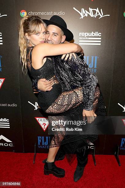 Island Records Artist Tove Lo and guest attend a celebration with Republic Records and Guess after the 2016 MTV Video Music Awards at Vandal with...