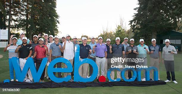 The players that won their PGA tour cards pose for a photo after the final round of the WinCo Foods Portland Open on August 28, 2016 in North Plains,...