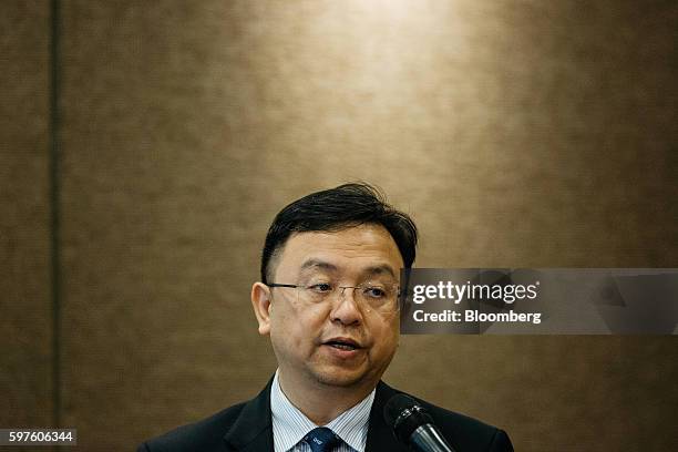 Wang Chuanfu, chairman of BYD Co., speaks during a news conference in Hong Kong, China, on Monday, Aug. 29, 2016. Wang said BYD are confident of...