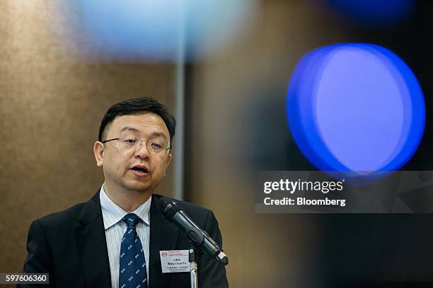 Wang Chuanfu, chairman of BYD Co., speaks during a news conference in Hong Kong, China, on Monday, Aug. 29, 2016. Wang said BYD are confident of...