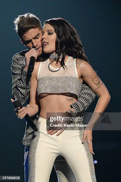 Singers Andrew Taggart of The Chainsmokers and Halsey perform onstage during the 2016 MTV Music Video Awards at Madison Square Garden on August 28,...