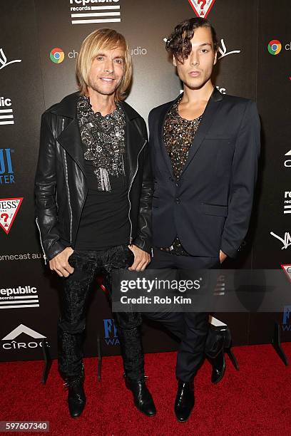 Designer Marc Bouwer and guest attend a celebration with Republic Records and Guess after the 2016 MTV Video Music Awards at Vandal with cocktails by...