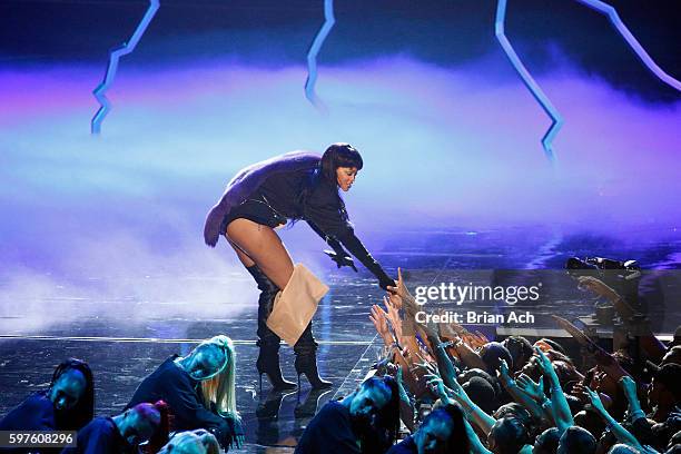 Rihanna performs onstage during the 2016 MTV Video Music Awards at Madison Square Garden on August 28, 2016 in New York City.