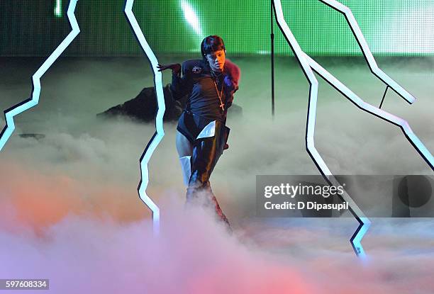 Rihanna performs onstage during the 2016 MTV Video Music Awards at Madison Square Garden on August 28, 2016 in New York City.