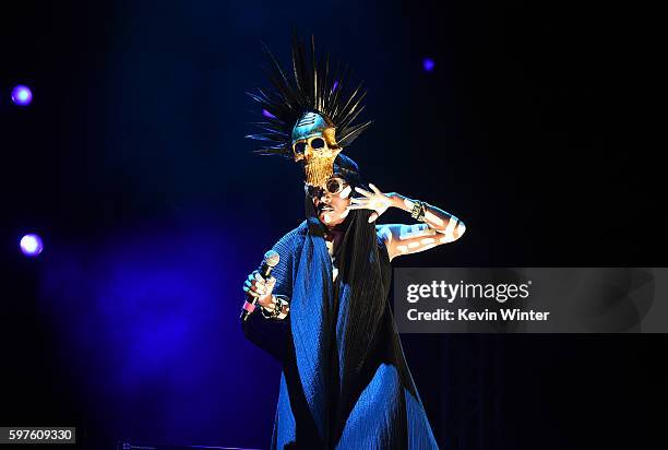 Singer Grace Jones performs onstage during FYF Fest 2016 at Los Angeles Sports Arena on August 28, 2016 in Los Angeles, California.