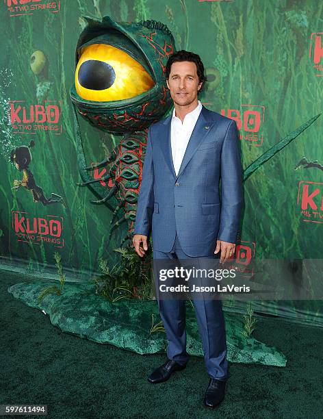 Actor Matthew McConaughey attends the premiere of "Kubo and the Two Strings" at AMC Universal City Walk on August 14, 2016 in Universal City,...