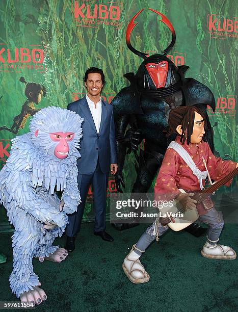 Actor Matthew McConaughey attends the premiere of "Kubo and the Two Strings" at AMC Universal City Walk on August 14, 2016 in Universal City,...