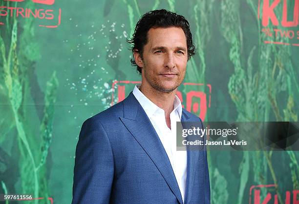 Actor Matthew McConaughey attends the premiere of "Kubo and the Two Strings" at AMC Universal City Walk on August 14, 2016 in Universal City,...