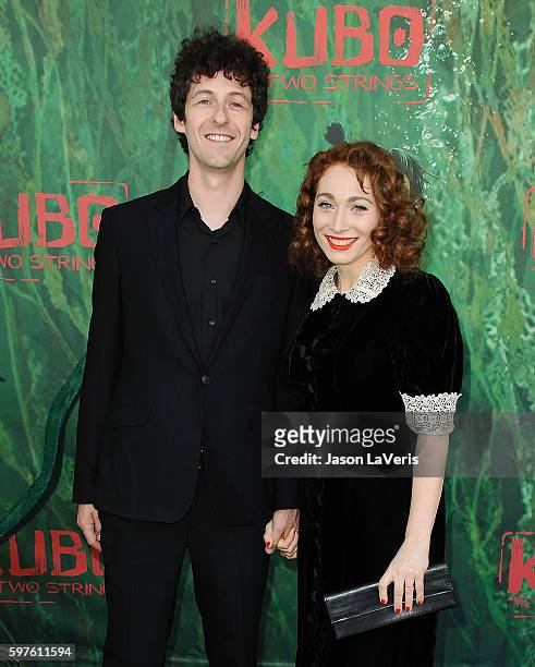 Jack Dishel and Regina Spektor attend the premiere of "Kubo and the Two Strings" at AMC Universal City Walk on August 14, 2016 in Universal City,...